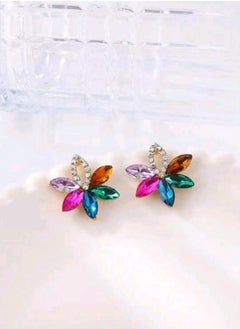 Shein 1pair Hot-Selling Cross-Border Exaggerated Flower-Shaped Colorful Water-Drop Stud Earrings, Elegant Flower-Shaped Earrings With Rhinestones  - Image 4