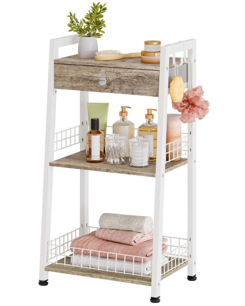 Gewudraw 3-Tier Ladder Shelf with Drawer, Bathroom Table Stand for Small Space, Standing Bathroom Shelves with Storage for Living Room Kitchen Bedroom, Organizer Shelf, White - Image 1