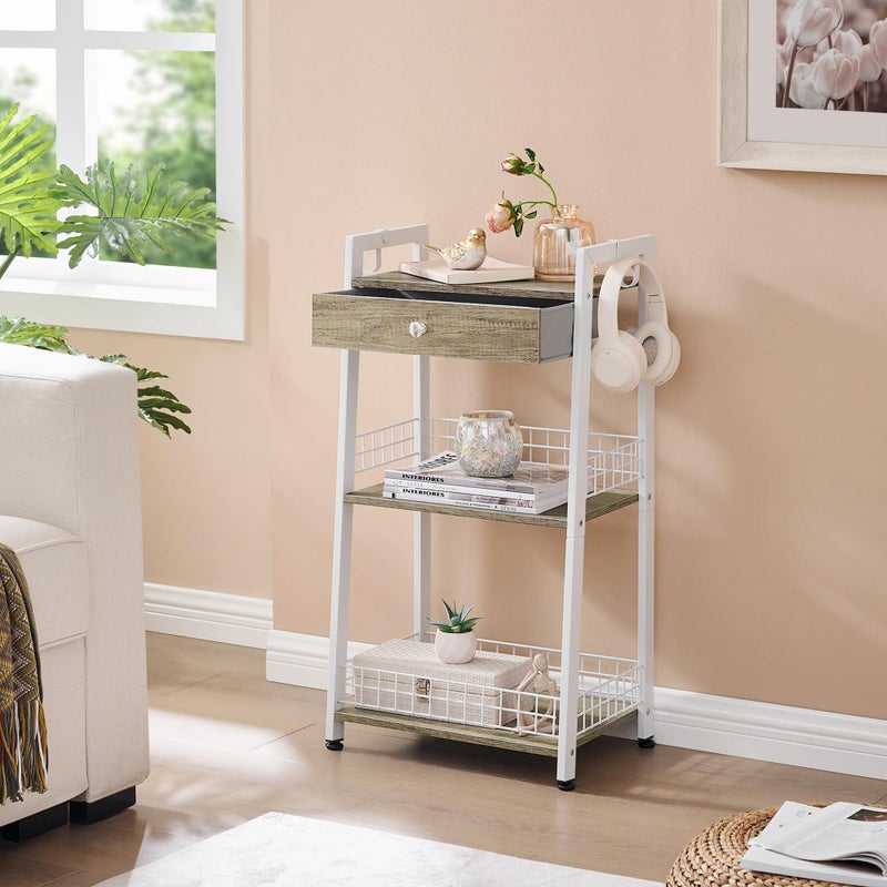 Gewudraw 3-Tier Ladder Shelf with Drawer, Bathroom Table Stand for Small Space, Standing Bathroom Shelves with Storage for Living Room Kitchen Bedroom, Organizer Shelf, White - Image 5