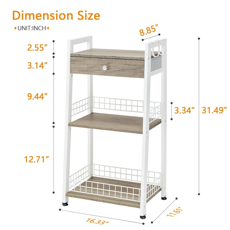 Gewudraw 3-Tier Ladder Shelf with Drawer, Bathroom Table Stand for Small Space, Standing Bathroom Shelves with Storage for Living Room Kitchen Bedroom, Organizer Shelf, White - Image 3