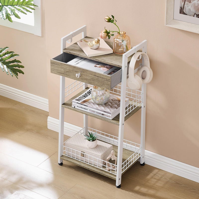 Gewudraw 3-Tier Ladder Shelf with Drawer, Bathroom Table Stand for Small Space, Standing Bathroom Shelves with Storage for Living Room Kitchen Bedroom, Organizer Shelf, White - Image 2