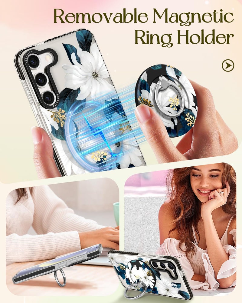 Lotadilo for Samsung Galaxy S23 Case for Women - Girls Cute Design Compatible with Magsafe Magnetic Ring Holder Stand Blue Flower Phone Covers Aesthetic Girly TPU Funda for S23 - Image 4