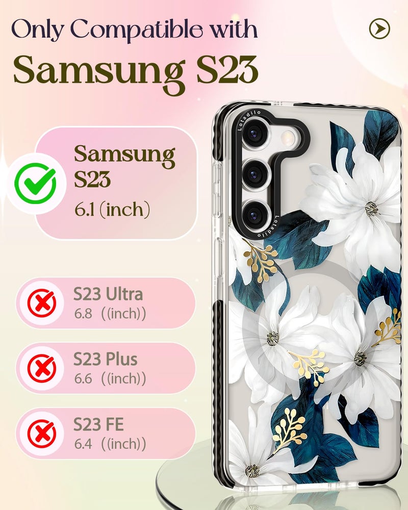 Lotadilo for Samsung Galaxy S23 Case for Women - Girls Cute Design Compatible with Magsafe Magnetic Ring Holder Stand Blue Flower Phone Covers Aesthetic Girly TPU Funda for S23 - Image 2