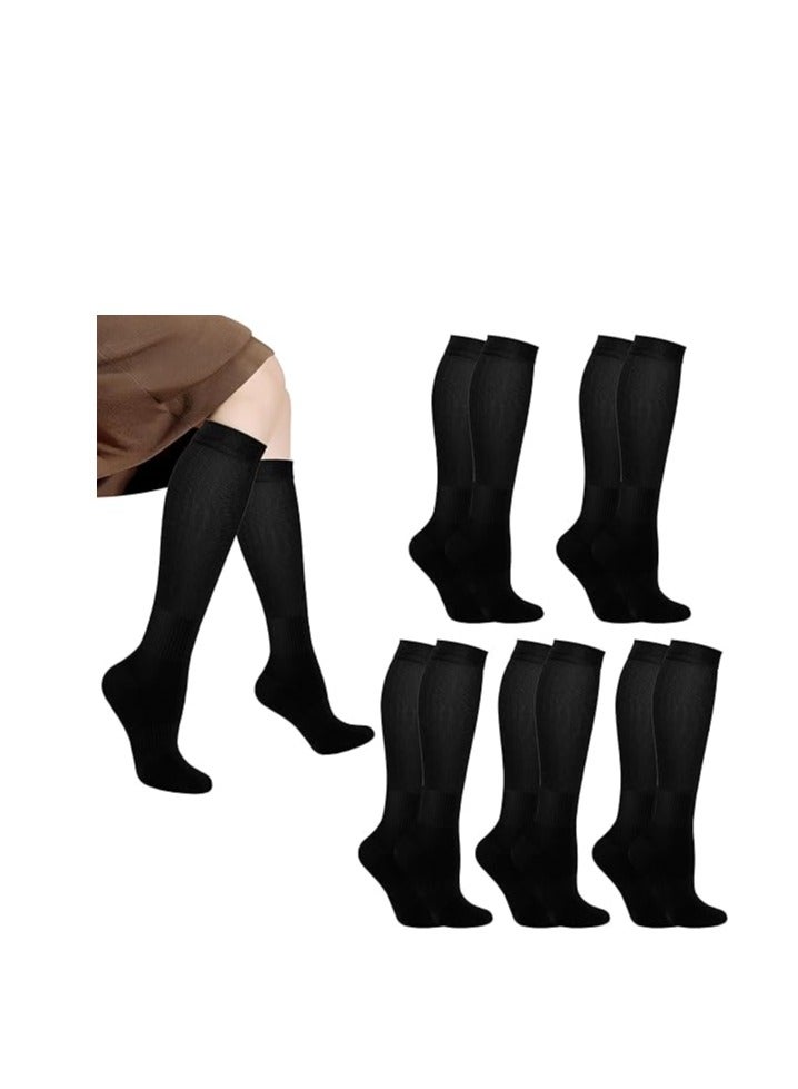 جوارب كلاسيكية فاخرة رسمية مريحة بلون أسود سادة بطول الركبة مثالية للبدلات، العمل، ولمعالجة الدوالي والارتداء اليومي الأنيق، وللرياضيين 6 أزواج من الجوارب الضاغطة. - Image 2