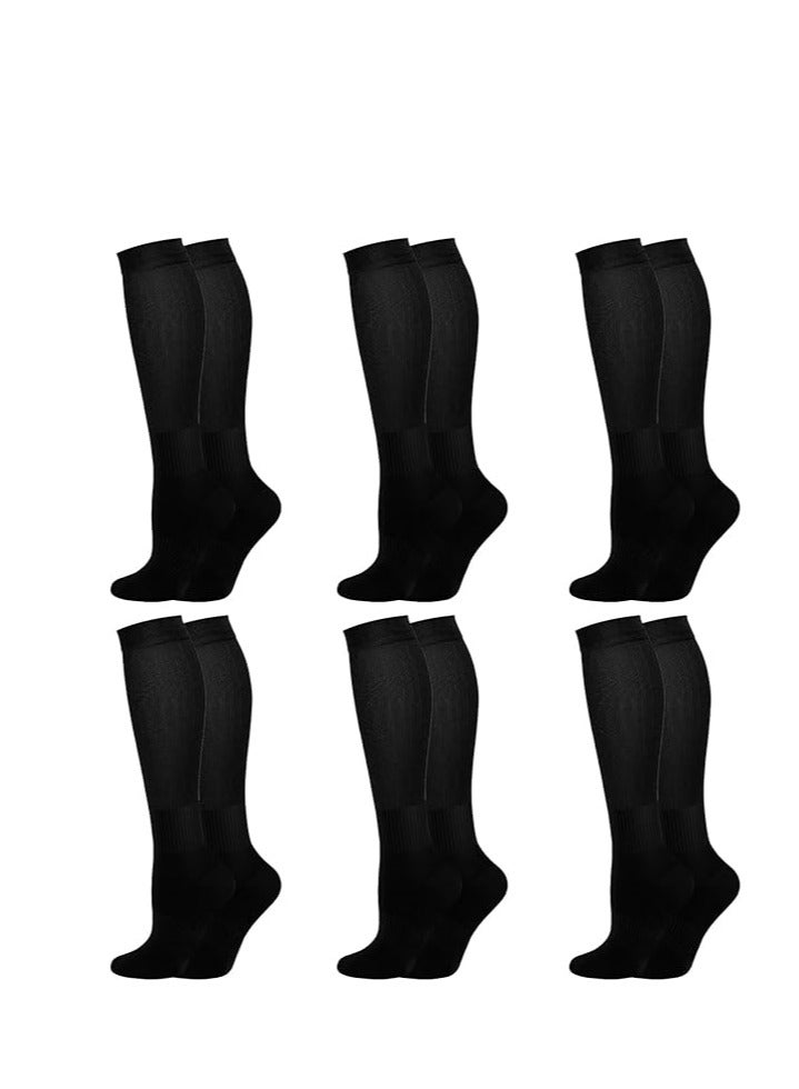 جوارب كلاسيكية فاخرة رسمية مريحة بلون أسود سادة بطول الركبة مثالية للبدلات، العمل، ولمعالجة الدوالي والارتداء اليومي الأنيق، وللرياضيين 6 أزواج من الجوارب الضاغطة. - Image 3