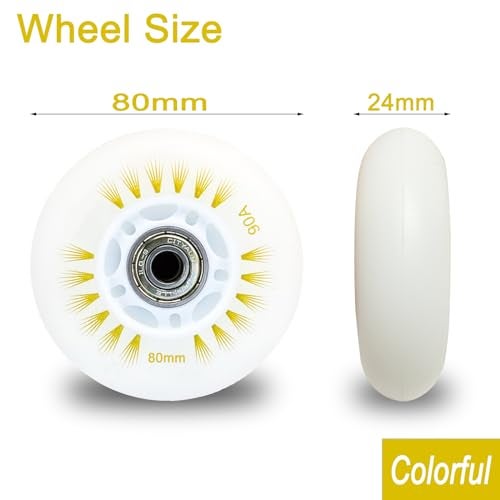 FYANER Light up Inline Skate Wheels & Roller Blade Wheels 76mm/80mm with Bearings ABEC-9 for Indoor & Outdoor use 90A Luminescence Roller Blade Wheel 4-Pack (Colorful, 80mm) - Image 2