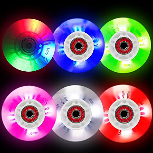 FYANER Light up Inline Skate Wheels & Roller Blade Wheels 76mm/80mm with Bearings ABEC-9 for Indoor & Outdoor use 90A Luminescence Roller Blade Wheel 4-Pack (Colorful, 80mm) - Image 1