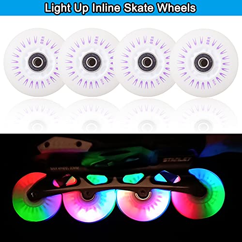 FYANER Light up Inline Skate Wheels & Roller Blade Wheels 76mm/80mm with Bearings ABEC-9 for Indoor & Outdoor use 90A Luminescence Roller Blade Wheel 4-Pack (Colorful, 80mm) - Image 5