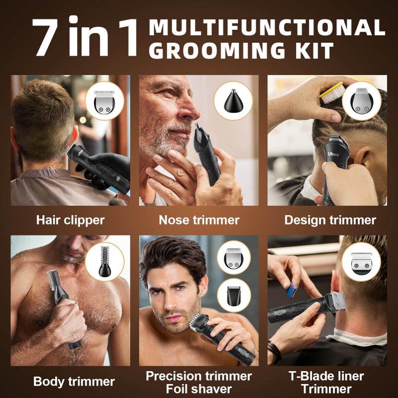 Ufree Beard Trimmer for Men, Electric Razor Shavers for Men, Cordless Hair Clippers, 7 in 1 Men Grooming Kit for Mustache, Body, Nose and Facial, Gifts for Men - Image 3