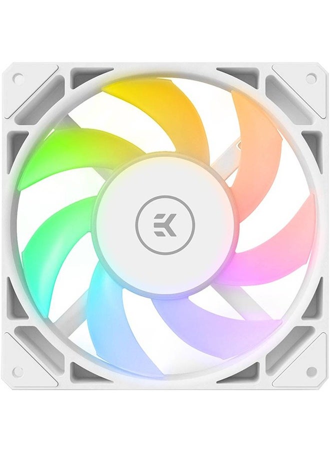 EK Loop Fan FPT 120 D-RGB Fan, Fluid Dynamic Bearing, PWM & D-RGB Single Cable, EK-OmniLink Ecosystem, 550-2300 RPM Fan Speeds, 77.00 CFM Max Air Flow, White | 3831109898048  - Image 1
