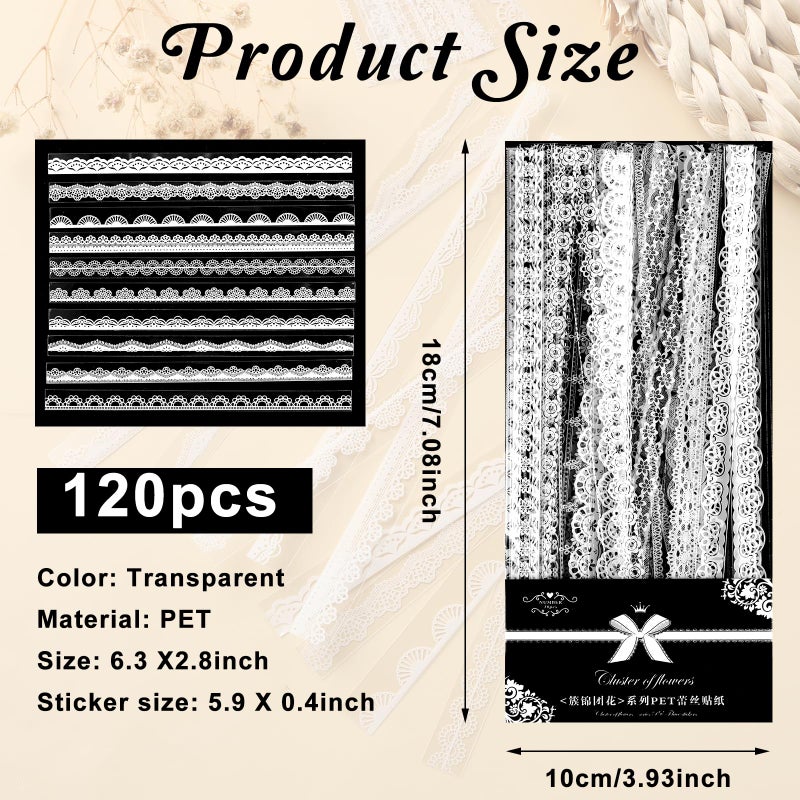 Prasacco 120 Pcs White Lace Scrapbook Stickers, Vintage Style, PET Material, Perfect for Scrapbooking, Wedding Invitations, Journals & More - Image 2
