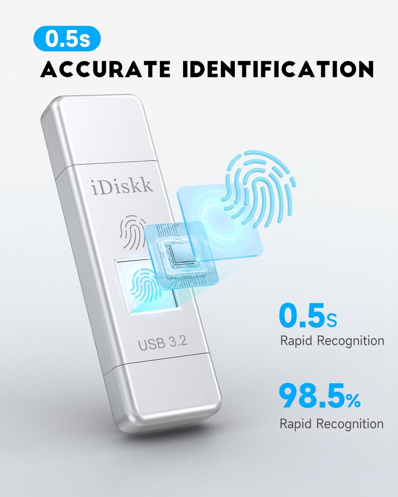 iDiskk SSD 256GB 500MB/S Fingerprint Encryption High Speed Flash Drive Photo Stick for iPhone 15/15 Plus/15 Pro/15 Pro Max,USB C iPad, MacBook,Laptops,Android &PC,ONE-Click Backup Photos &Videos - Image 3