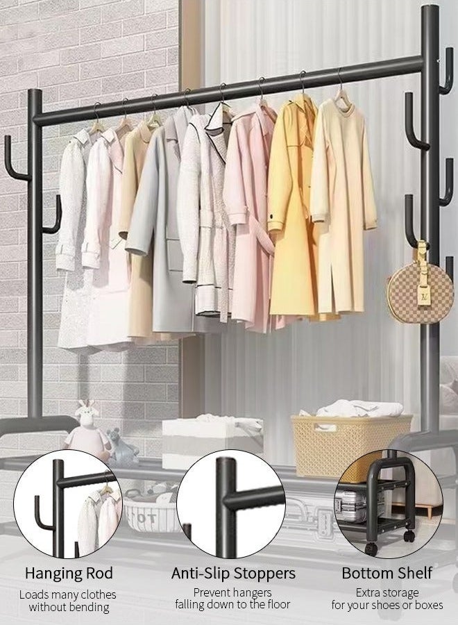 YQbest Fashionable and Versatile Coat Rack and Clothes Hanger Stand with Wheels,for a Sleek and Organized Living Space(Black) 165x100x37cm  - Image 4