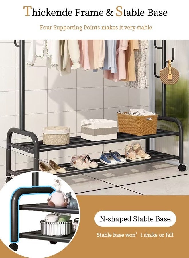 YQbest Fashionable and Versatile Coat Rack and Clothes Hanger Stand with Wheels,for a Sleek and Organized Living Space(Black) 165x100x37cm  - Image 3