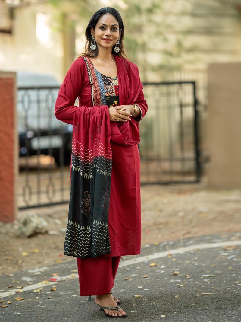 ANNI Designer Women's Rayon Viscose Printed Straight Kurta with Pant & Dupatta (MRUNALI RED_S_RED_Small) - Image 3
