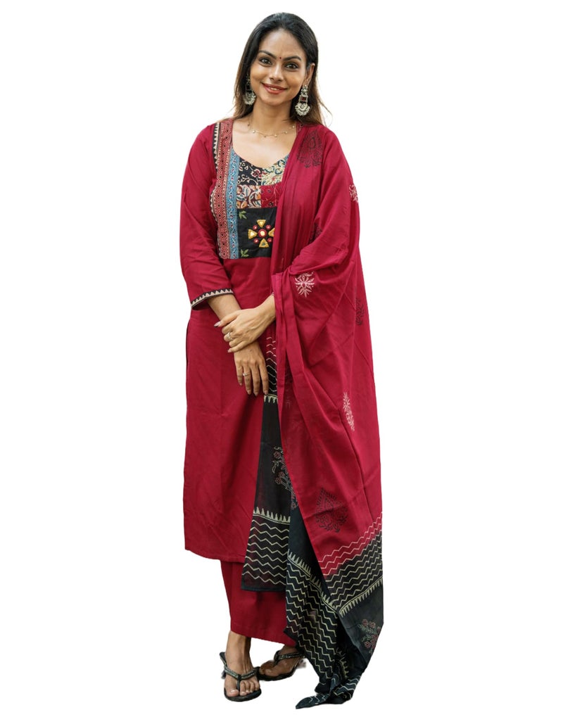 ANNI Designer Women's Rayon Viscose Printed Straight Kurta with Pant & Dupatta (MRUNALI RED_S_RED_Small) - Image 1
