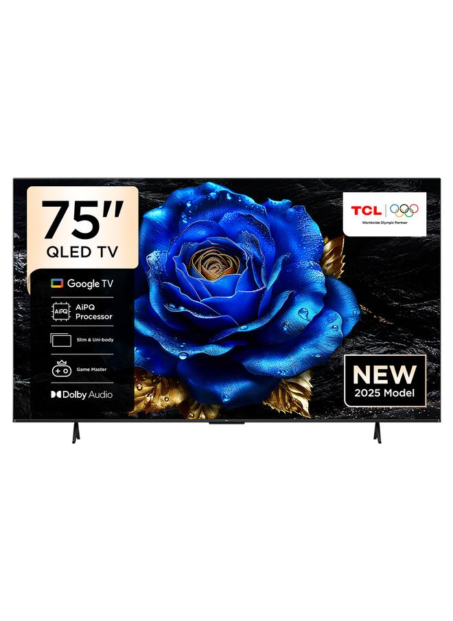 Television 75 Inch Smart TV 4K QLED Colorful Quantum Crystal HDR 10+ Gaming Google TV, ONKYO 2.1 Hi-Fi, Dolby Atmos, DTS Virtual X, Voice Control, Game Master, (2025 Model) 75T6C black