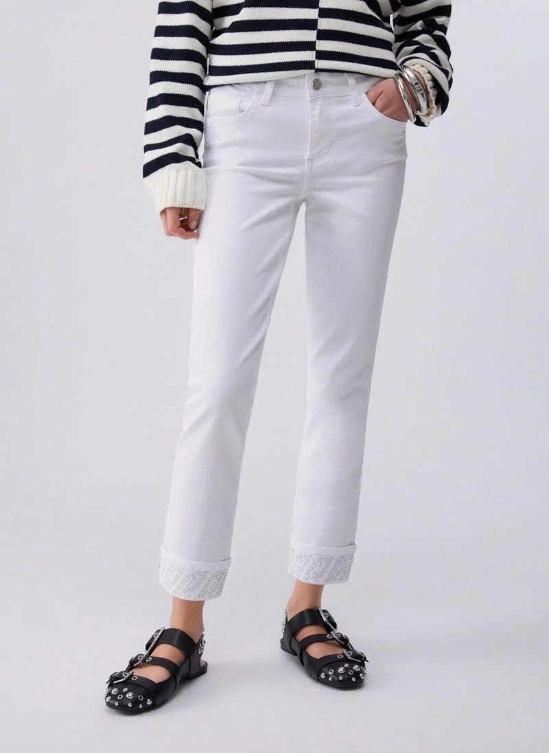 Liu Jo Skinny Trousers With Turnups And Gemstones