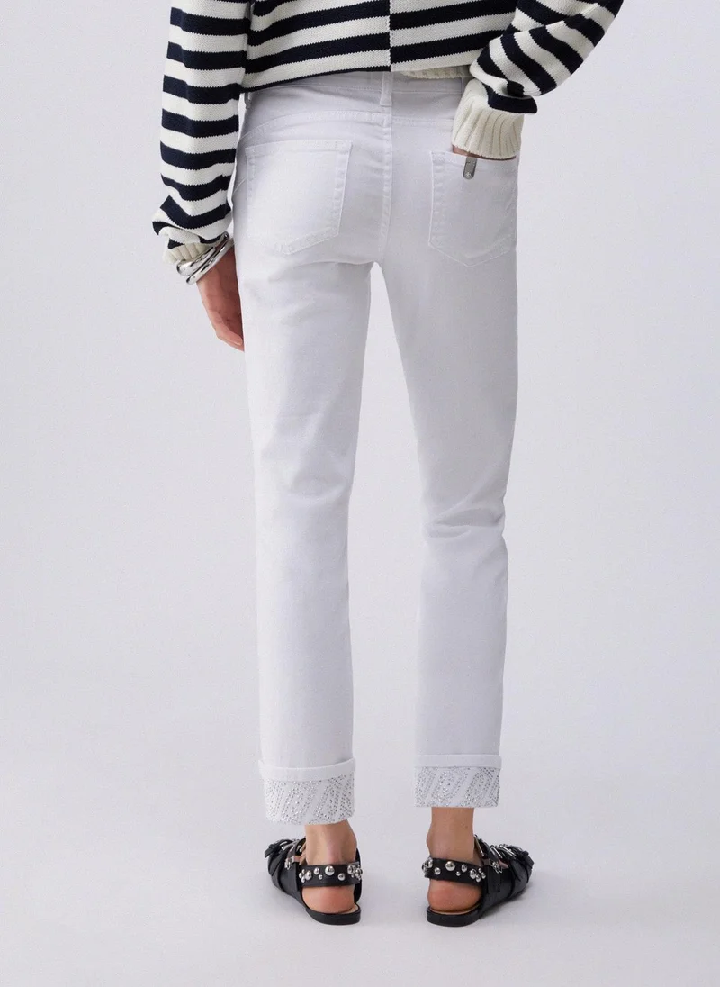 Liu Jo Skinny Trousers With Turnups And Gemstones