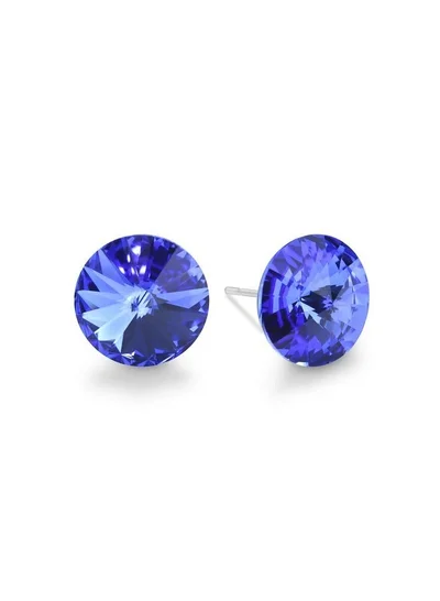 Seona Seona Ella 10mm Crystal Stud Earrings  – Hypoallergenic Stainless Steel Stud Earrings for Women, Elegant Crystal Rivoli Jewelry Earrings for Everyday and Special Occasions -  Sapphire