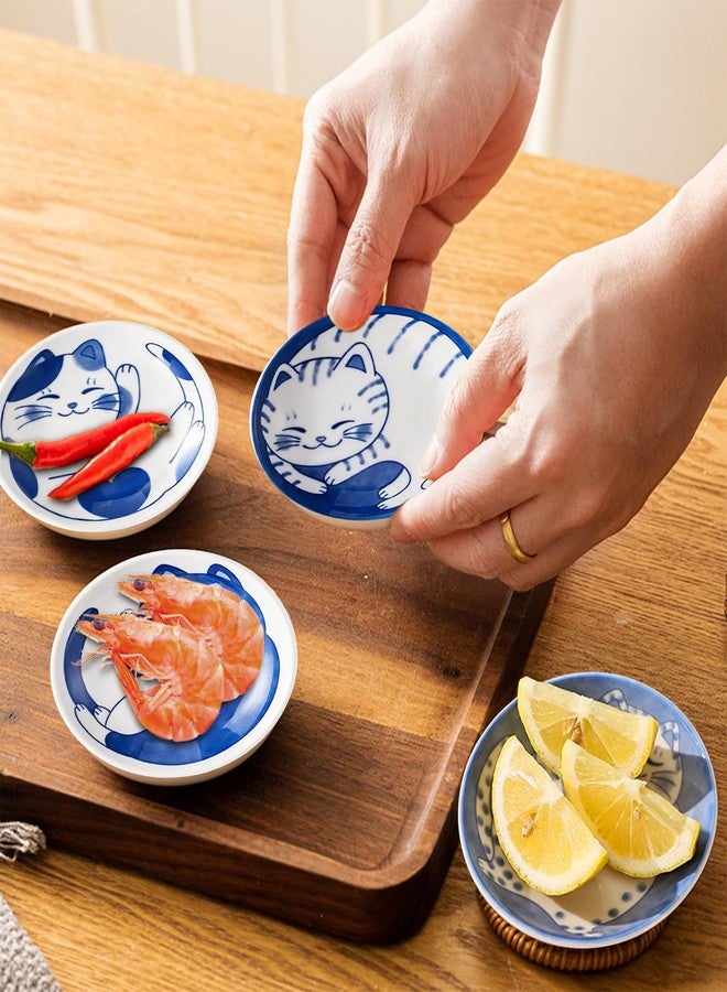 BigNoseDeer 4 Pcs 4 Inches Cute Cat Soy Sauce Dish,Ceramic Cat Bowls,Japanese Cat Plates,Dipping Bowls,Snack Dish,Small Ceramic Saucers Plates, Sushi Plate Set, Mini Bowls, Small Bowls for Sides Dish (4 Inch) - Image 2