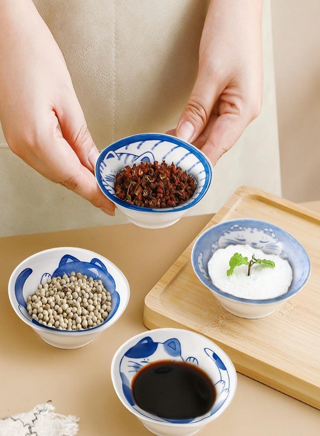 BigNoseDeer 4 Pcs 4 Inches Cute Cat Soy Sauce Dish,Ceramic Cat Bowls,Japanese Cat Plates,Dipping Bowls,Snack Dish,Small Ceramic Saucers Plates, Sushi Plate Set, Mini Bowls, Small Bowls for Sides Dish (4 Inch) - Image 5