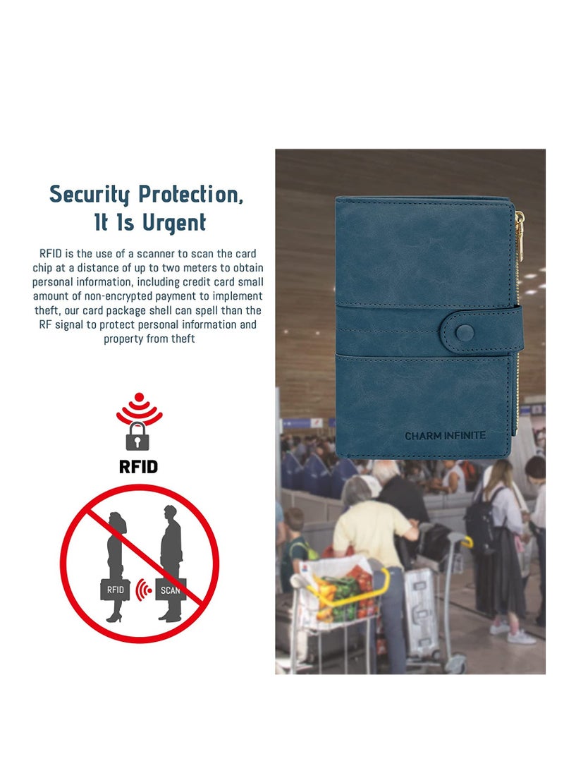 KASTWAVE حافظة جواز السفر من الجلد الصناعي مع خاصية حجب RFID وحافظة سفر لجواز السفر وبطاقات الائتمان ومحفظة بطاقات السفر ذات الطي المزدوج بسعة كبيرة مع سحاب  - Image 4