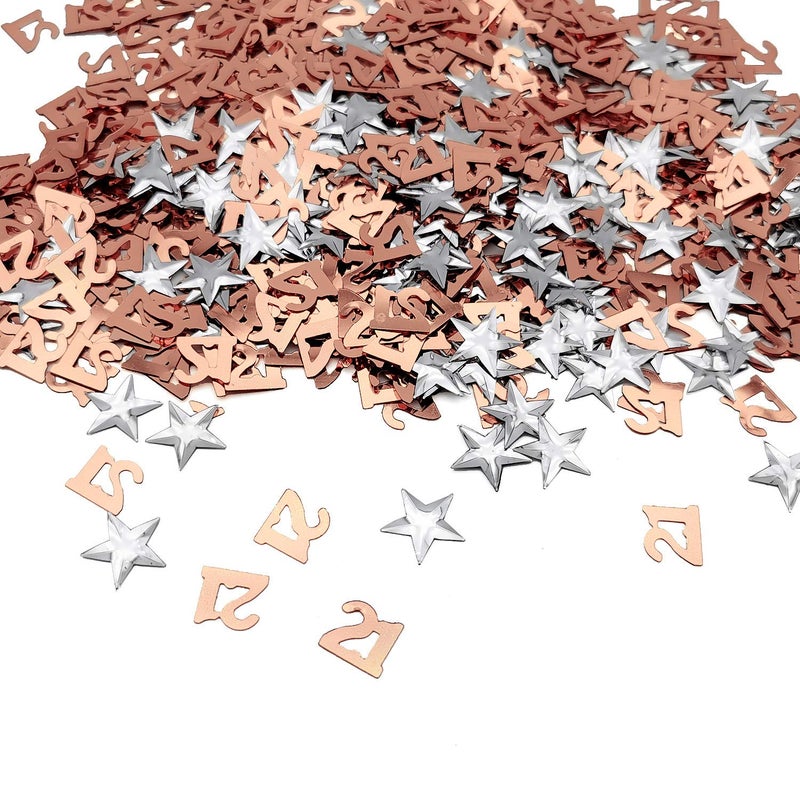 iZoeL 21 Rose Gold Table Confetti Bag 30g incl 21st Birthday Confetti 1000pcs Silver Star Confetti Sequin200pcs for Party Wedding Anniversary Table Decoration
