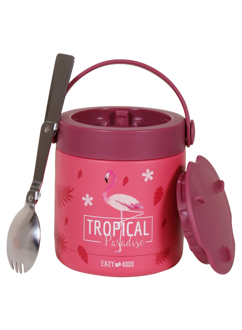 Eazy Kids Tropical Stainless Steel Insulated Food Jar - Pink (350Ml) - Image 1