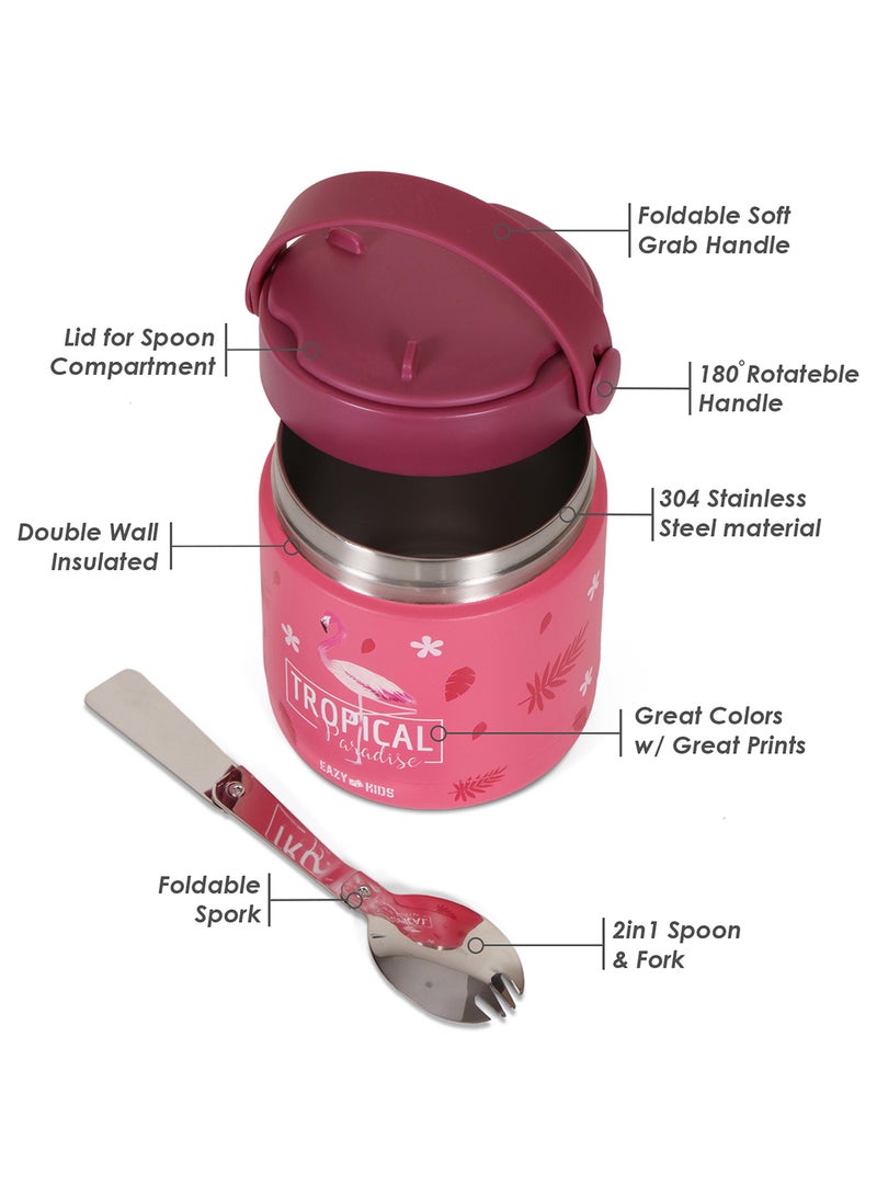 Eazy Kids Tropical Stainless Steel Insulated Food Jar - Pink (350Ml) - Image 5