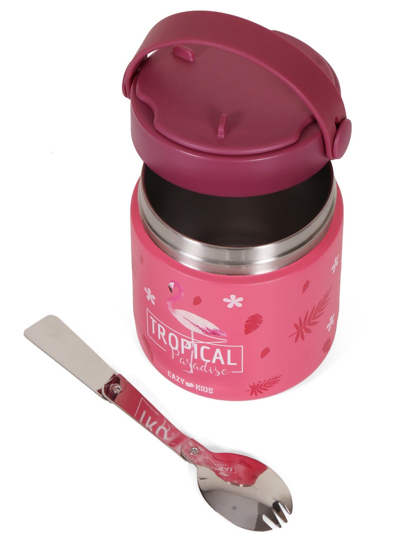 Eazy Kids Tropical Stainless Steel Insulated Food Jar - Pink (350Ml) - Image 3