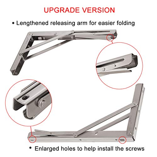 YUMORE Folding Shelf Brackets 12", Max Load: 330lb Heavy Duty Stainless Steel Collapsible Shelf Bracket for Table Work Bench, Space Saving DIY Bracket, Pack of 2 - Image 2