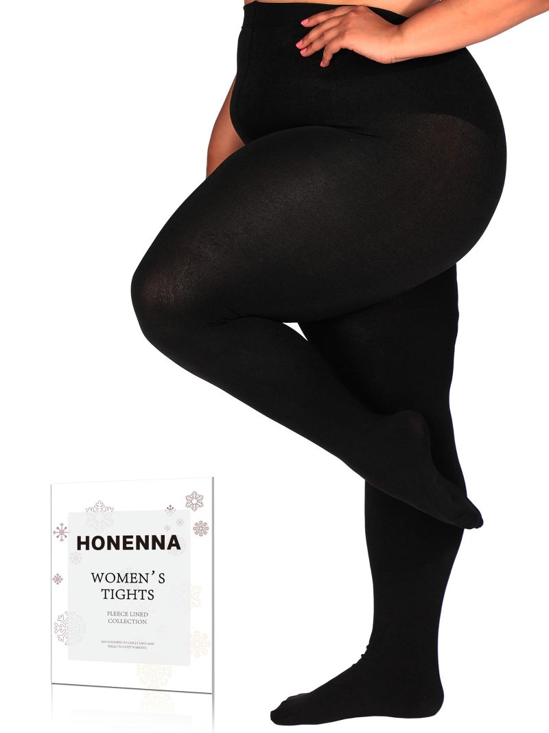 HONENNA Queen Plus Size Fleece Lined Tights, 11+ Colors Thermal Warm Winter Tights for Women, 1 Pair Black 3X-4X - Image 1