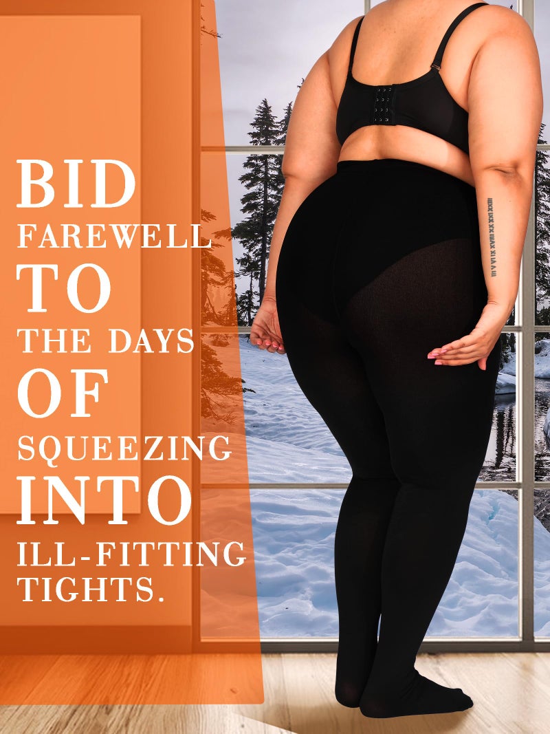 HONENNA Queen Plus Size Fleece Lined Tights, 11+ Colors Thermal Warm Winter Tights for Women, 1 Pair Black 3X-4X - Image 2