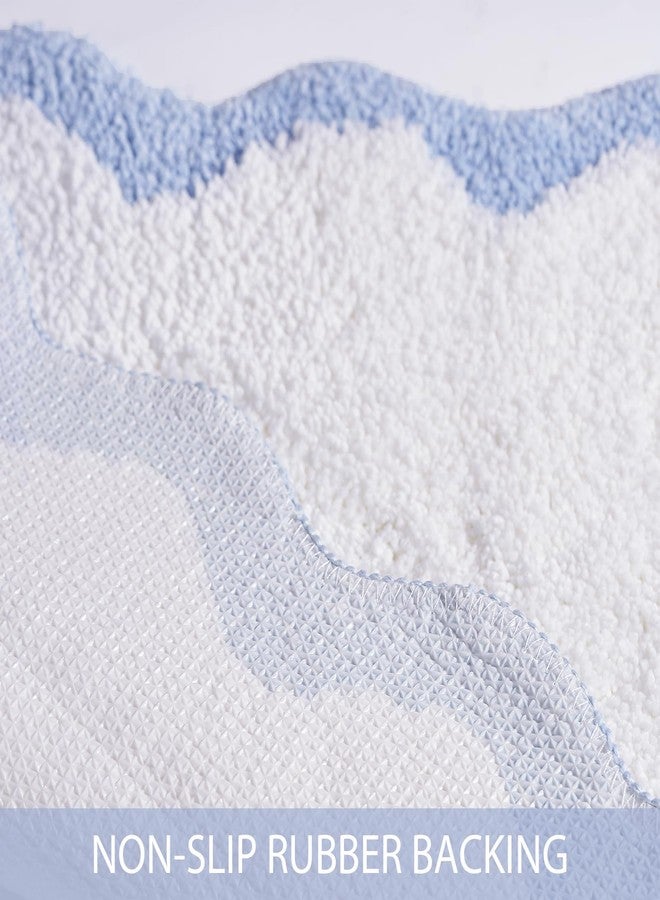 DyeFury Luxury Cute Bathroom Rugs, White Bath Mat W/Blue Scalloped Edge, Microfiber Aesthetic Trendy Funky Fun Preppy Rug, Extra Soft Bathroom Mat Non-Slip for Tub, Shower, and Bath Room 30'' x 20'' - Image 4