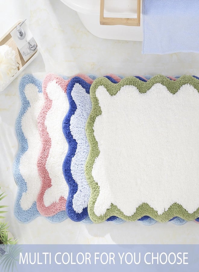 DyeFury Luxury Cute Bathroom Rugs, White Bath Mat W/Blue Scalloped Edge, Microfiber Aesthetic Trendy Funky Fun Preppy Rug, Extra Soft Bathroom Mat Non-Slip for Tub, Shower, and Bath Room 30'' x 20'' - Image 5