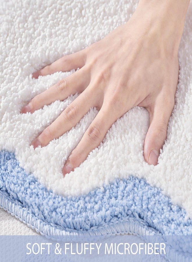 DyeFury Luxury Cute Bathroom Rugs, White Bath Mat W/Blue Scalloped Edge, Microfiber Aesthetic Trendy Funky Fun Preppy Rug, Extra Soft Bathroom Mat Non-Slip for Tub, Shower, and Bath Room 30'' x 20'' - Image 3