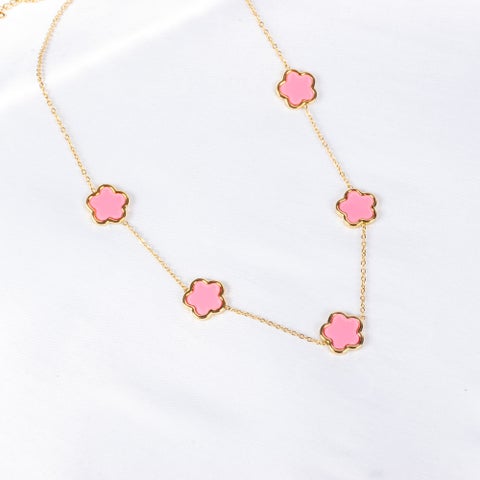 Golden Pink Stainless Steel Flower Pendant Necklace