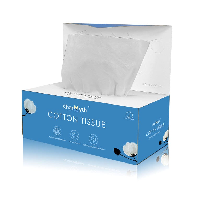 Charmyth Extra Thick Disposable Face Towel, Disposable Makeup Removing Wipes, 100% USA Cotton and 100% Organic & Cruelty Free, Lint-Free Cotton Tissues for Sensitive Skin 100 Count (Pack of 1)