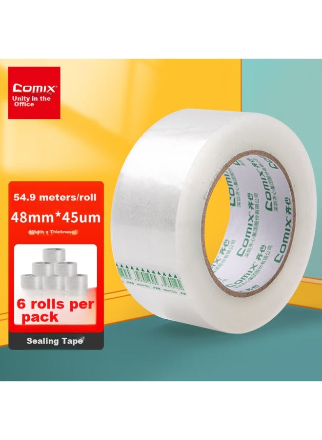 COMIX Transparent Tape/wide Tape/boxing Tape, Express Packaging Tape, Transparent, 6 Rolls, Width 48mm*60y*45um, Length 54.9 Meters/roll, Jp4806-6 - Image 1