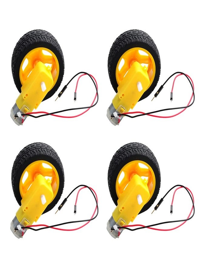 DIYmall TT Motor with Leads DC 3-6V Gearbox Motor 1:48 200RPM Tire Wheel for Arduino Smart Car 2Pin Male Connector Wire (4, 4motor+4wheel) - Image 1