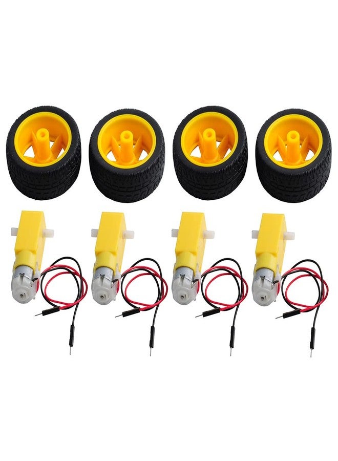 DIYmall TT Motor with Leads DC 3-6V Gearbox Motor 1:48 200RPM Tire Wheel for Arduino Smart Car 2Pin Male Connector Wire (4, 4motor+4wheel) - Image 2