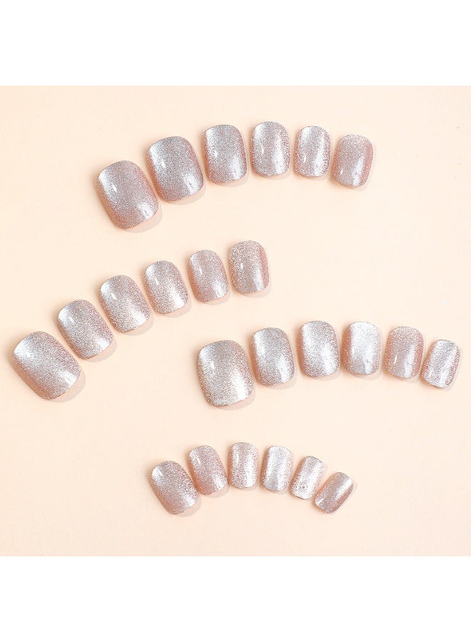 Orange Life Fake Nails Pink Glitter Ombre Catpaw French Press-On Manicure Reusable Eco-Friendly 24 Pcs Set with Jelly Glue Long-Lasting Shine - Image 5