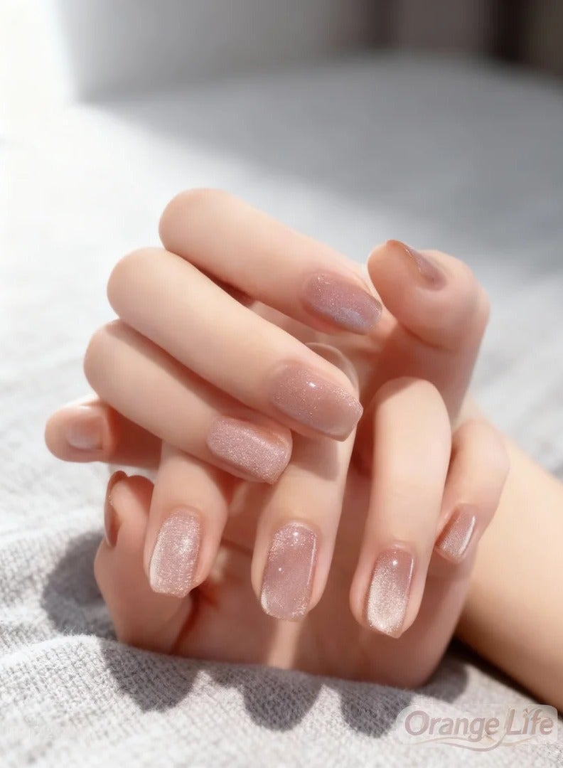 Orange Life Fake Nails Pink Glitter Ombre Catpaw French Press-On Manicure Reusable Eco-Friendly 24 Pcs Set with Jelly Glue Long-Lasting Shine - Image 3