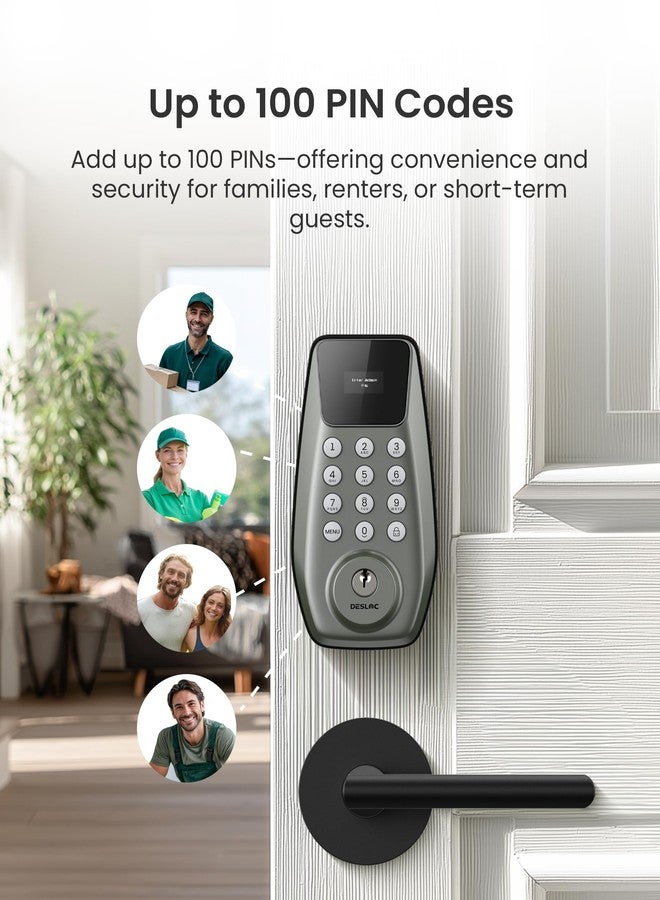 DESLOC C100 Keyless Entry Door Lock with Keypad - Smart Deadbolt Lock for Front Door with 2 Keys - Auto Lock - Easy Installation, 100 PIN Codes, IP54 Waterproof, BHMA Grade 3, Nickel - Image 2