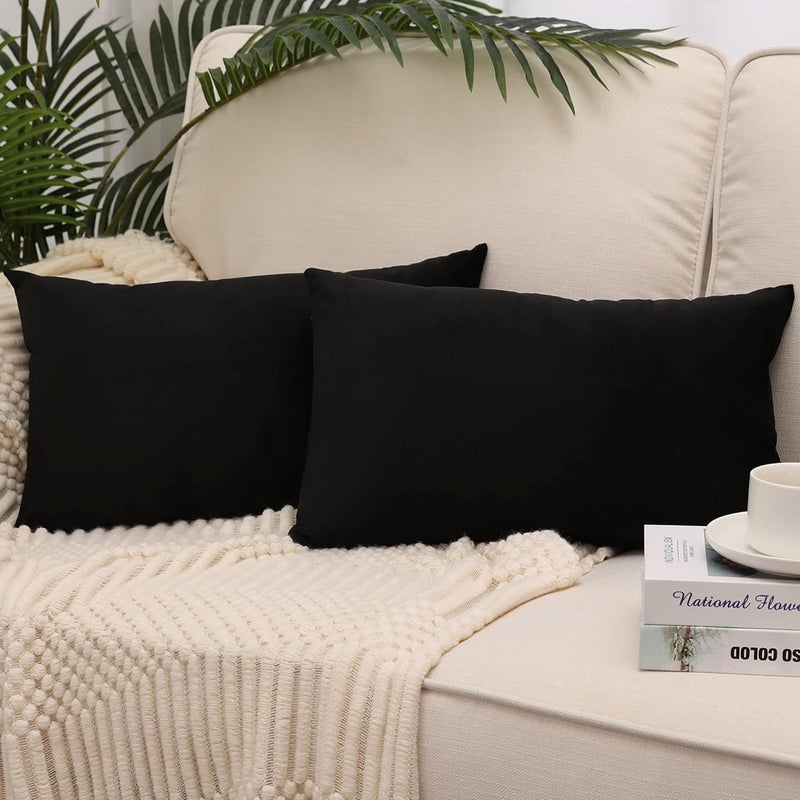 MZPSO Pack of 2, Velvet Super Soft Solid Decorative Square Throw Pillow Covers Set Cushion Case for Sofa Bedroom Car 12 x 20 Inch 30 x 50 cm Black - Image 1