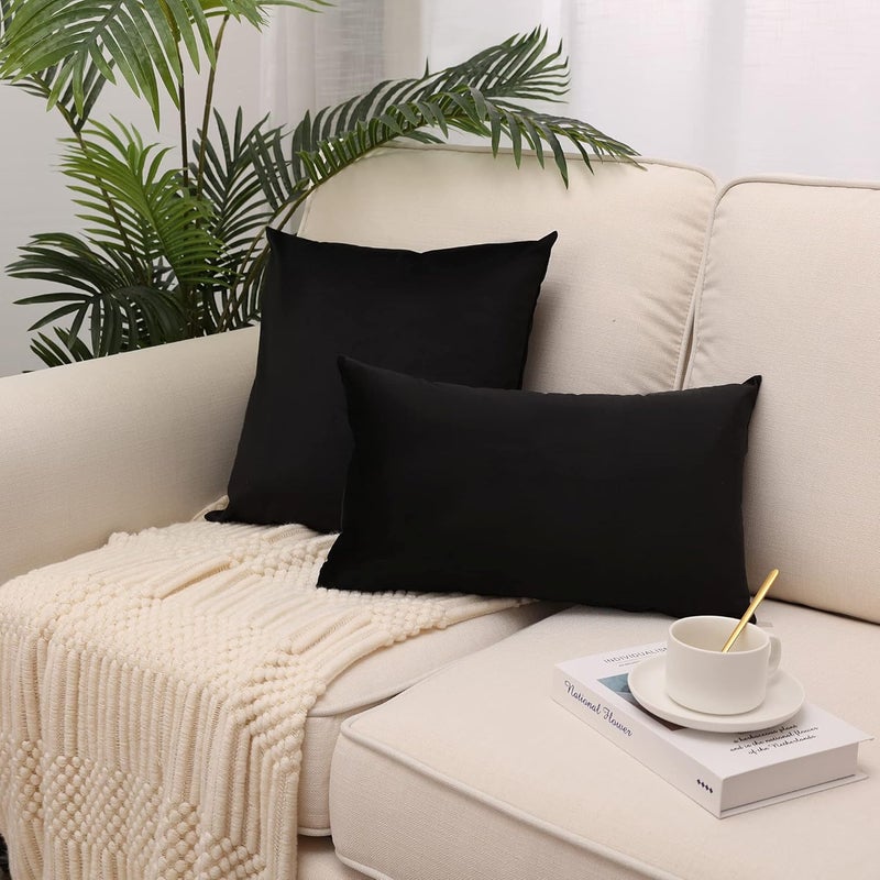 MZPSO Pack of 2, Velvet Super Soft Solid Decorative Square Throw Pillow Covers Set Cushion Case for Sofa Bedroom Car 12 x 20 Inch 30 x 50 cm Black - Image 2