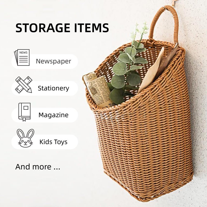 Quincry Woven Hanging Wicker Basket for Door, Handmade Rattan Hanging Wall Baskets for Garden Farmhouse Home - Image 2