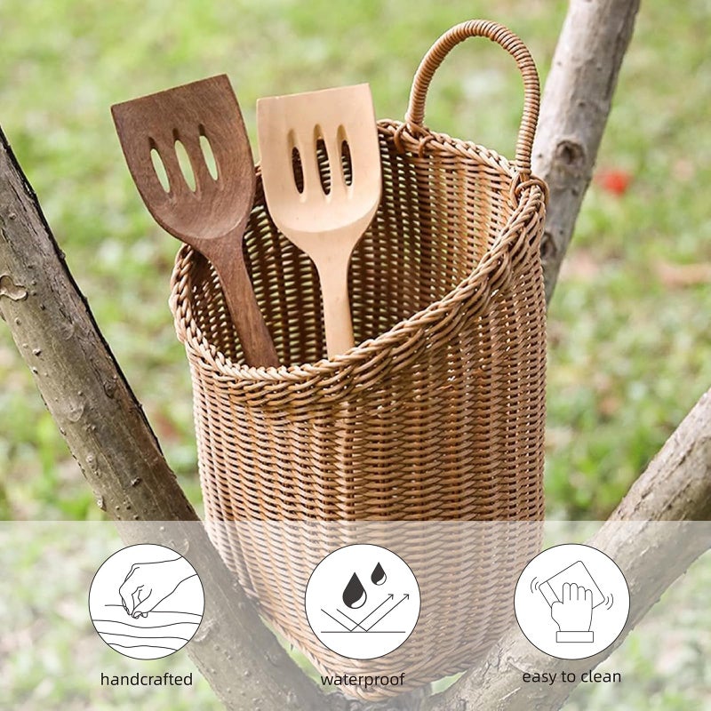 Quincry Woven Hanging Wicker Basket for Door, Handmade Rattan Hanging Wall Baskets for Garden Farmhouse Home - Image 3