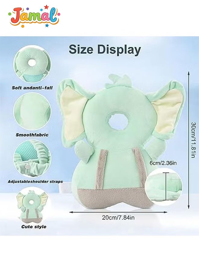 Jamal Baby Head Protector, PP Cotton Filling Baby Head Protector Backpack, Adjustable Baby Head Protection Safety Pad Backpack Wear for Crawling (Elephant) - Image 3